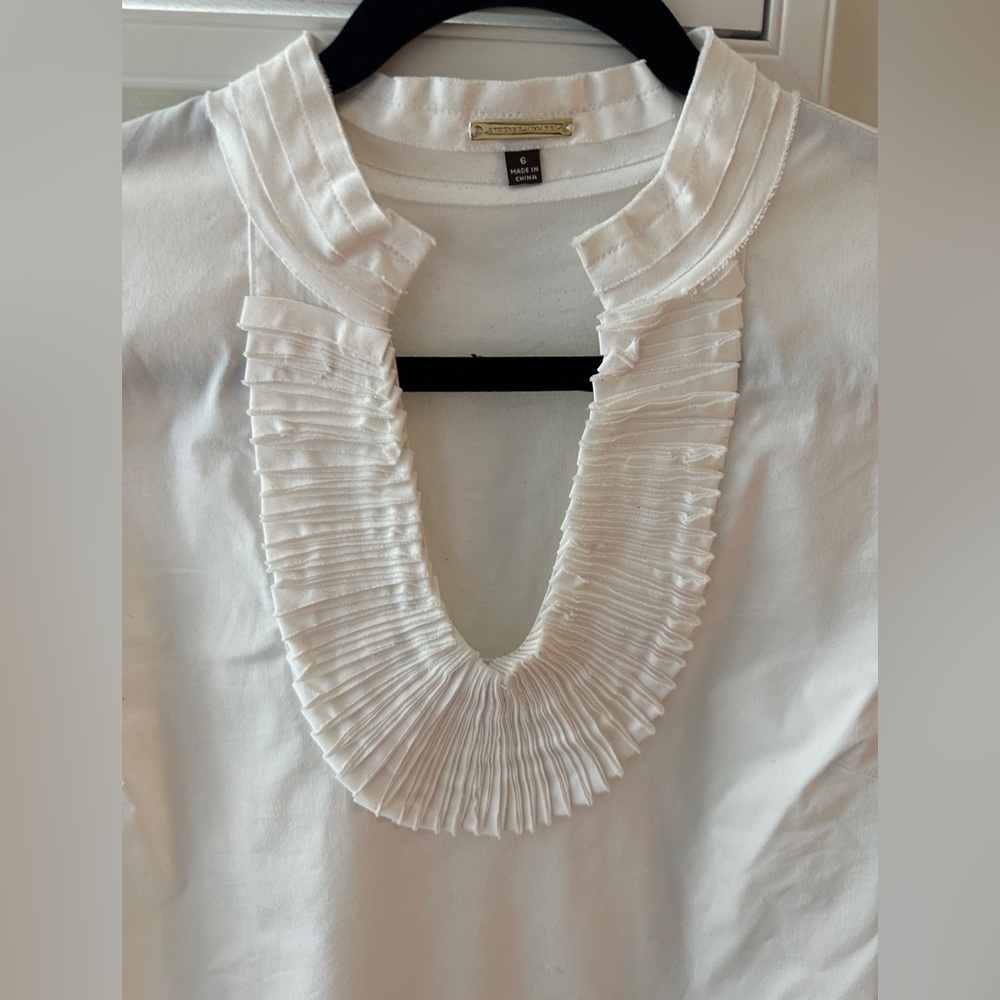 Long sleeve white raw ruffle cotton blouse top medium 6